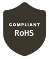 Blue shield compliance badge reading 'COMPLIANT RoHS', indicating RoHS compliance.